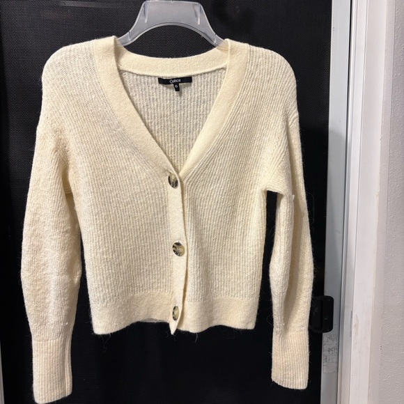 Quince Baby Alpaca-Wool Blend Cropped Ivory Cardigan - Picture 2 of 16